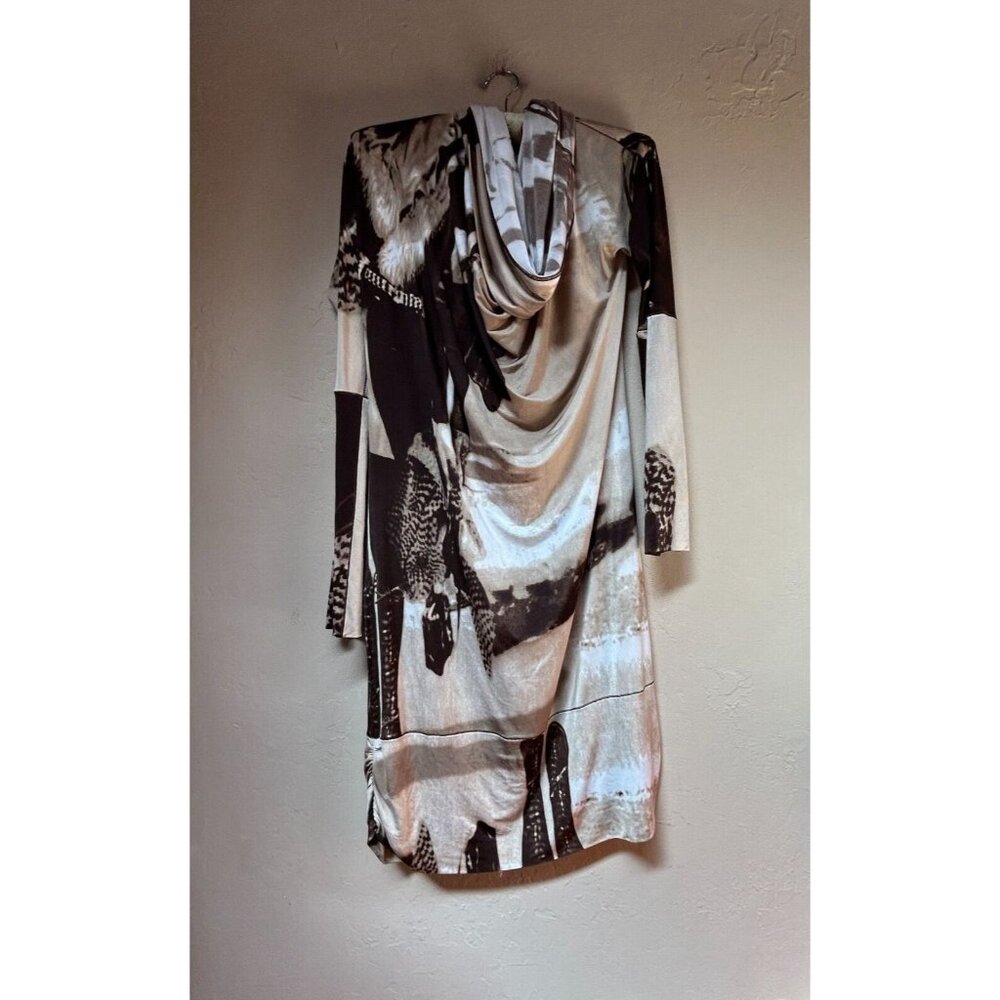 Evovorro Womens Printed Cowl Neck Shift Dress Long Sleeve Stretch Size XL Brown